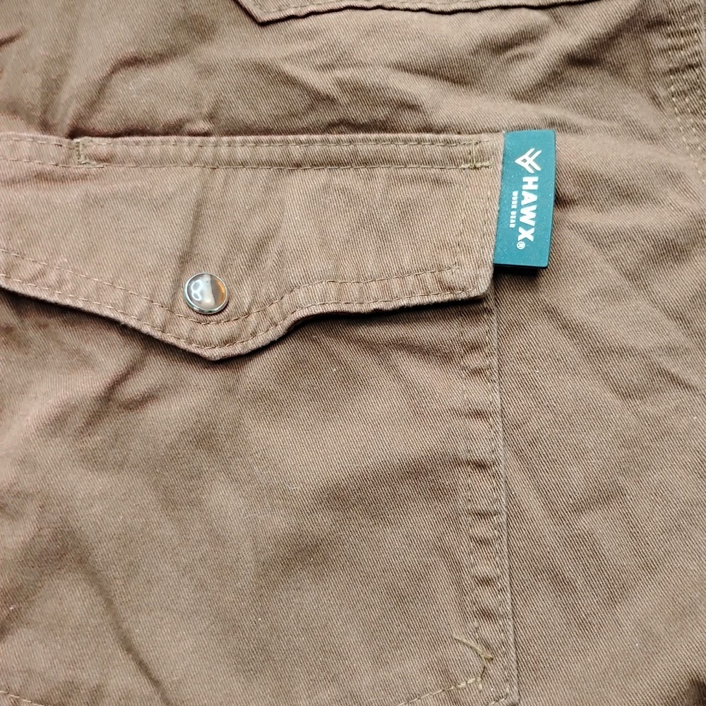 Hawx Work Gear Mens 2XLT Brown Western Pearl Snap Long Sleeve Work Shirt Canvas - Picture 4 of 11